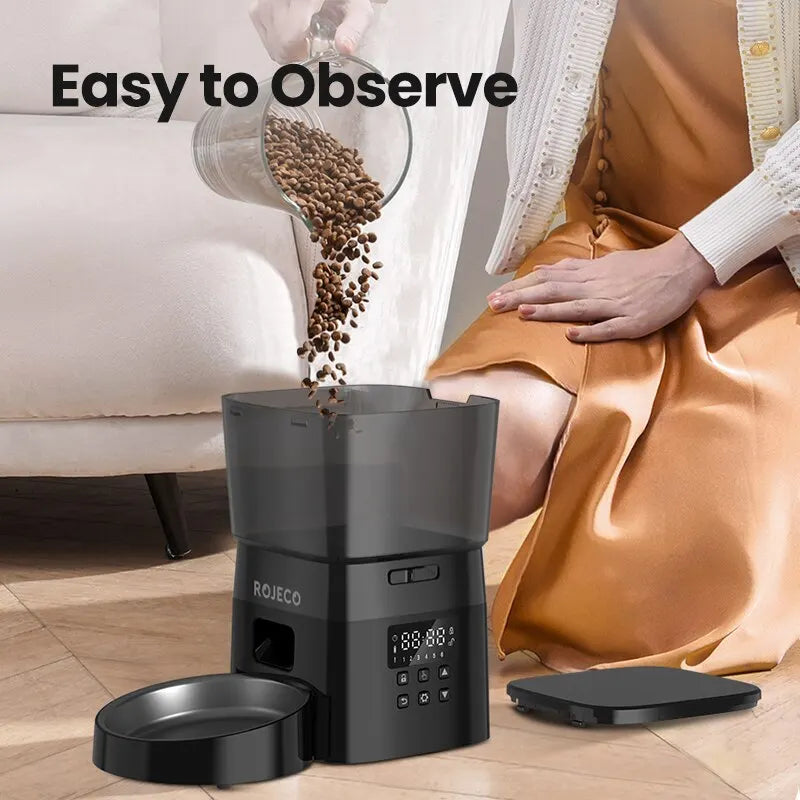 ImportAllied ROJECO Automatic Pet Feeder – Button Version Smart Cat & Dog Food Dispenser, Programmable Auto Control for Dry Food