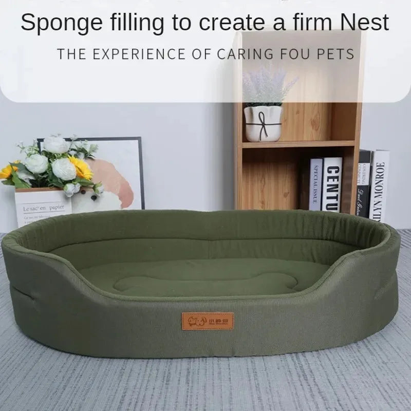 Green pet bed sofa with sponge filling for comfort and support, perfect for dogs to relax and nest.