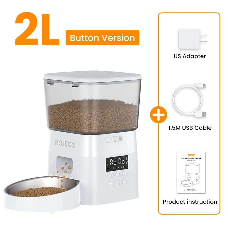 ImportAllied ROJECO Automatic Pet Feeder – Button Version Smart Cat & Dog Food Dispenser, Programmable Auto Control for Dry Food