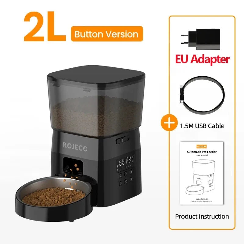 ImportAllied ROJECO Automatic Pet Feeder – Button Version Smart Cat & Dog Food Dispenser, Programmable Auto Control for Dry Food