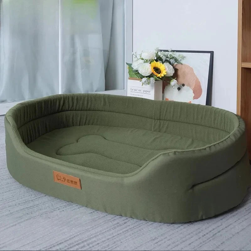 Olive green dog cushion bed sofa providing comfort and relaxation for pets in a stylish living space.