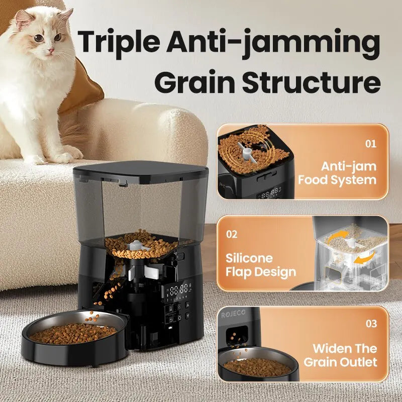 ImportAllied ROJECO Automatic Pet Feeder – Button Version Smart Cat & Dog Food Dispenser, Programmable Auto Control for Dry Food