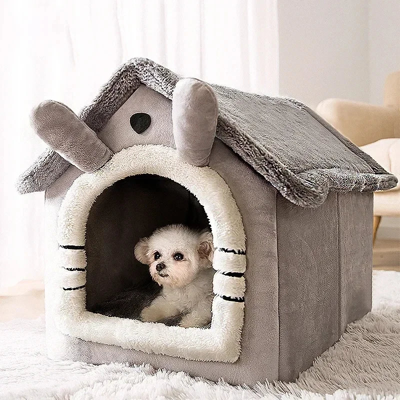 Cozy ImportAllied pet house bed with a small dog inside, soft and plush design for comfort.